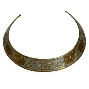 Vintage Handcrafted Brass / Enamel Choker Necklace With Ornate Seashell Design